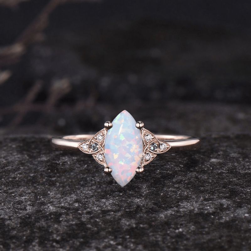 Divine Goddess Opal Triquetra Ring Set