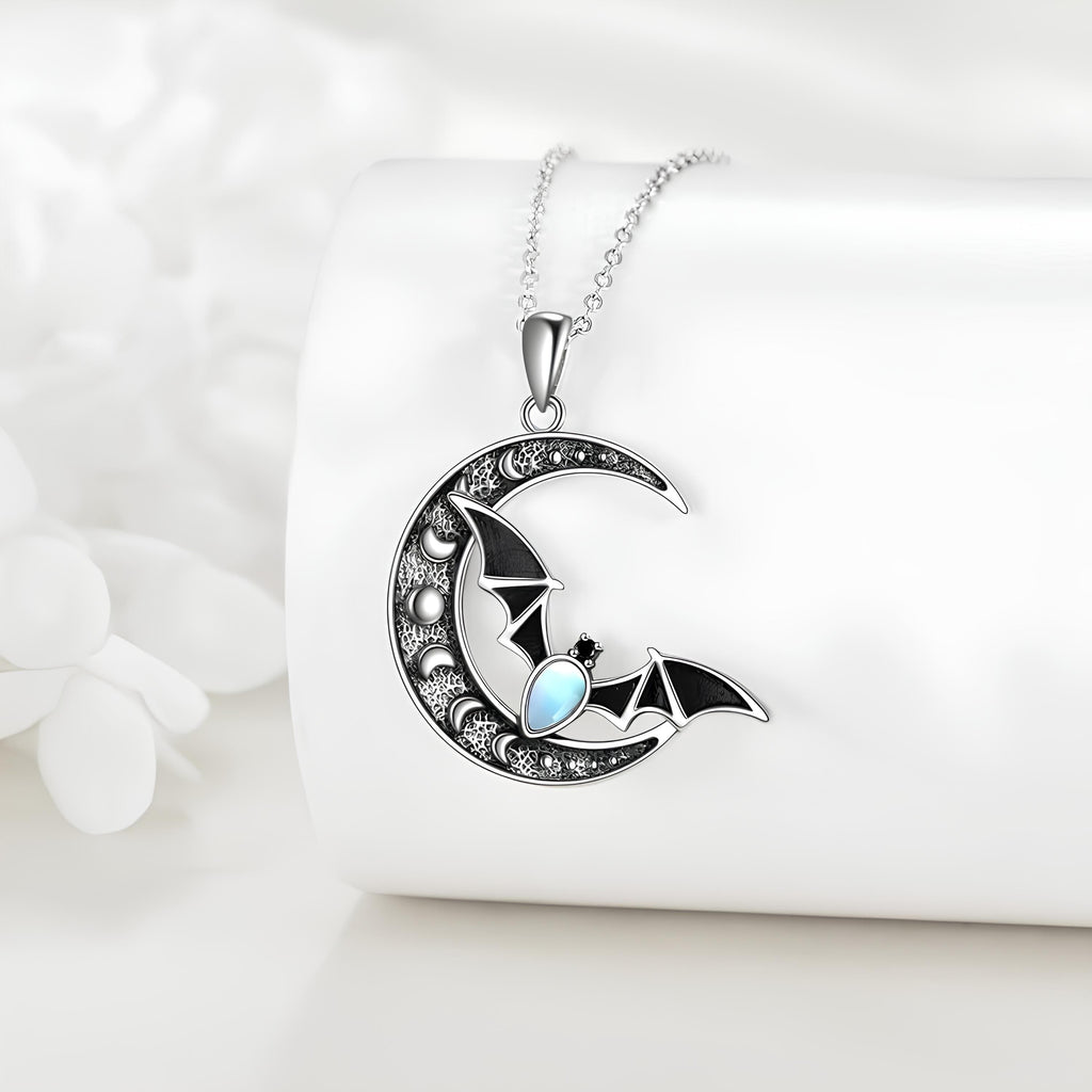Moonlit Batflight Crescent Necklace