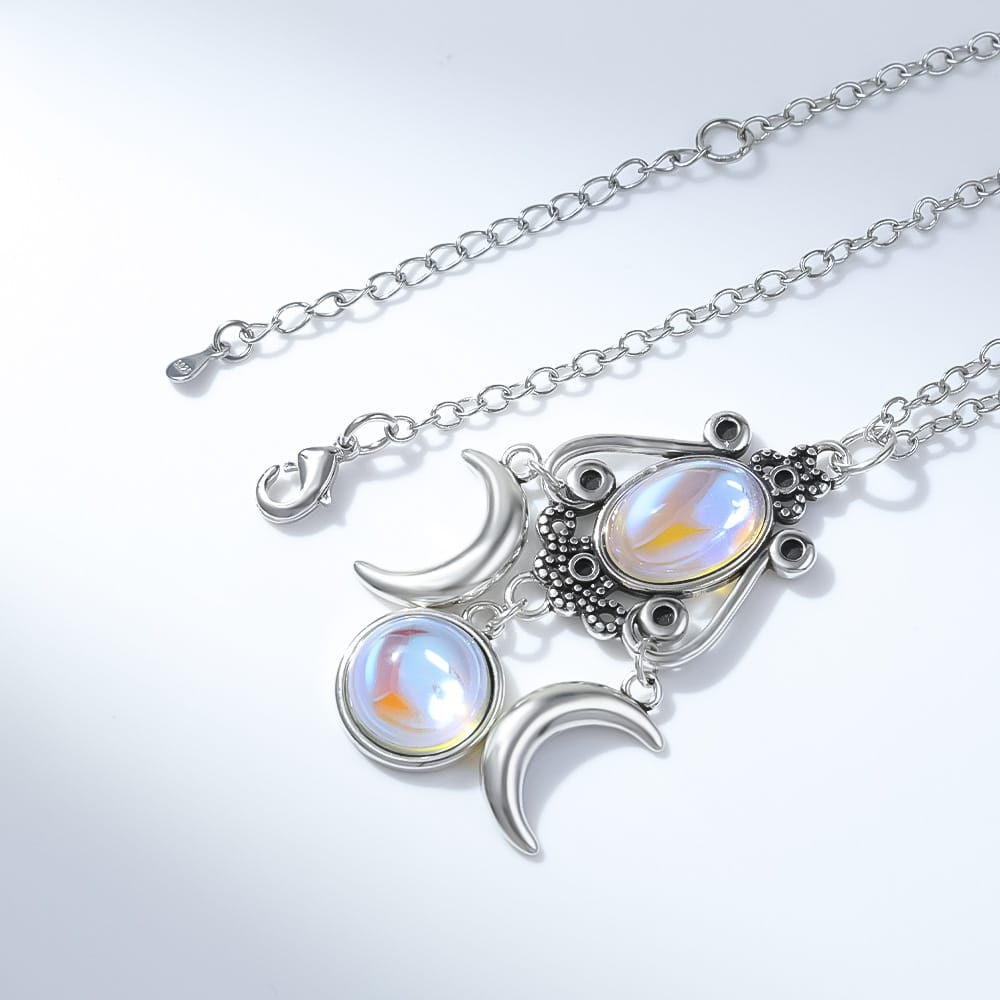 Opaline Trinity Moon Goddess Necklace