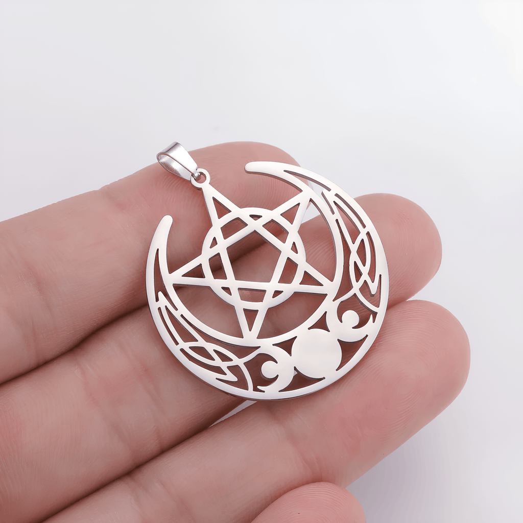 Mystic Moon Triple Goddess Pentagram Necklace