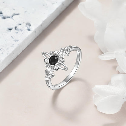 Obsidian Witches Knot Dual Triquetra Ring
