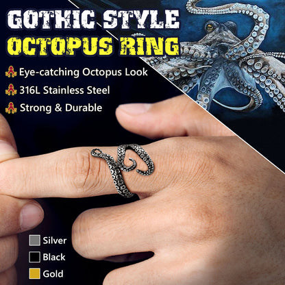 Biker Punk Three Octopus Tentacle Ring for