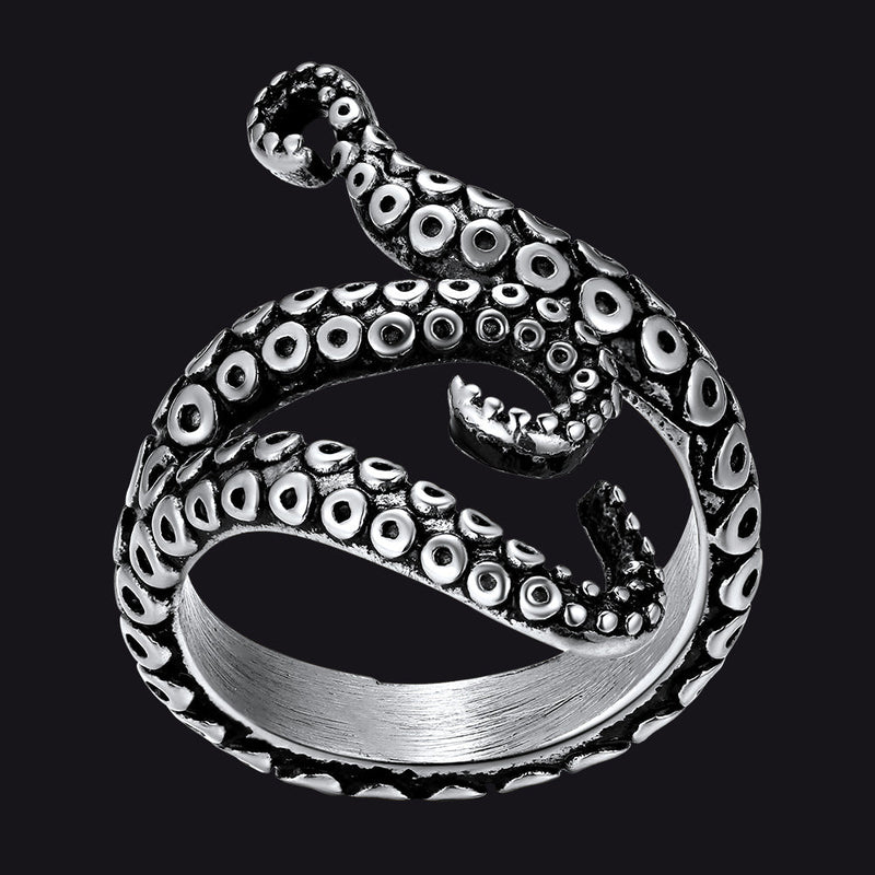 Biker Punk Three Octopus Tentacle Ring for
