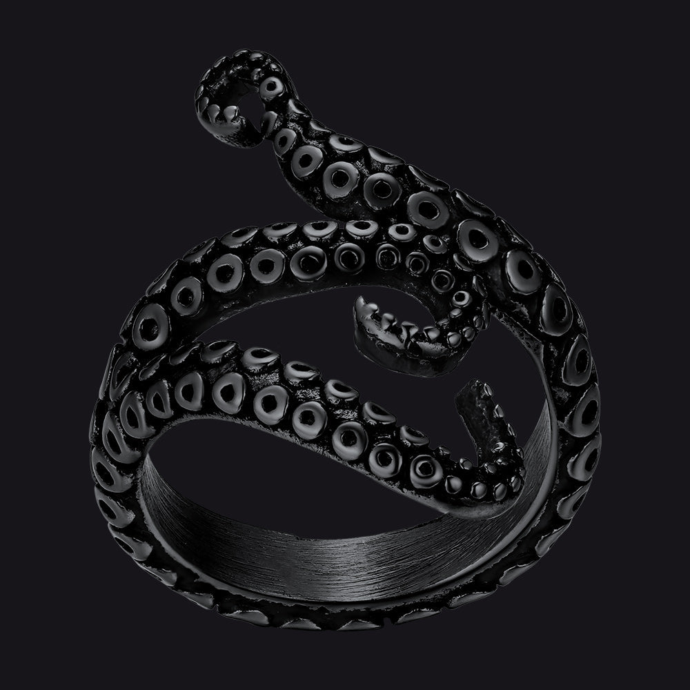 Biker Punk Three Octopus Tentacle Ring for