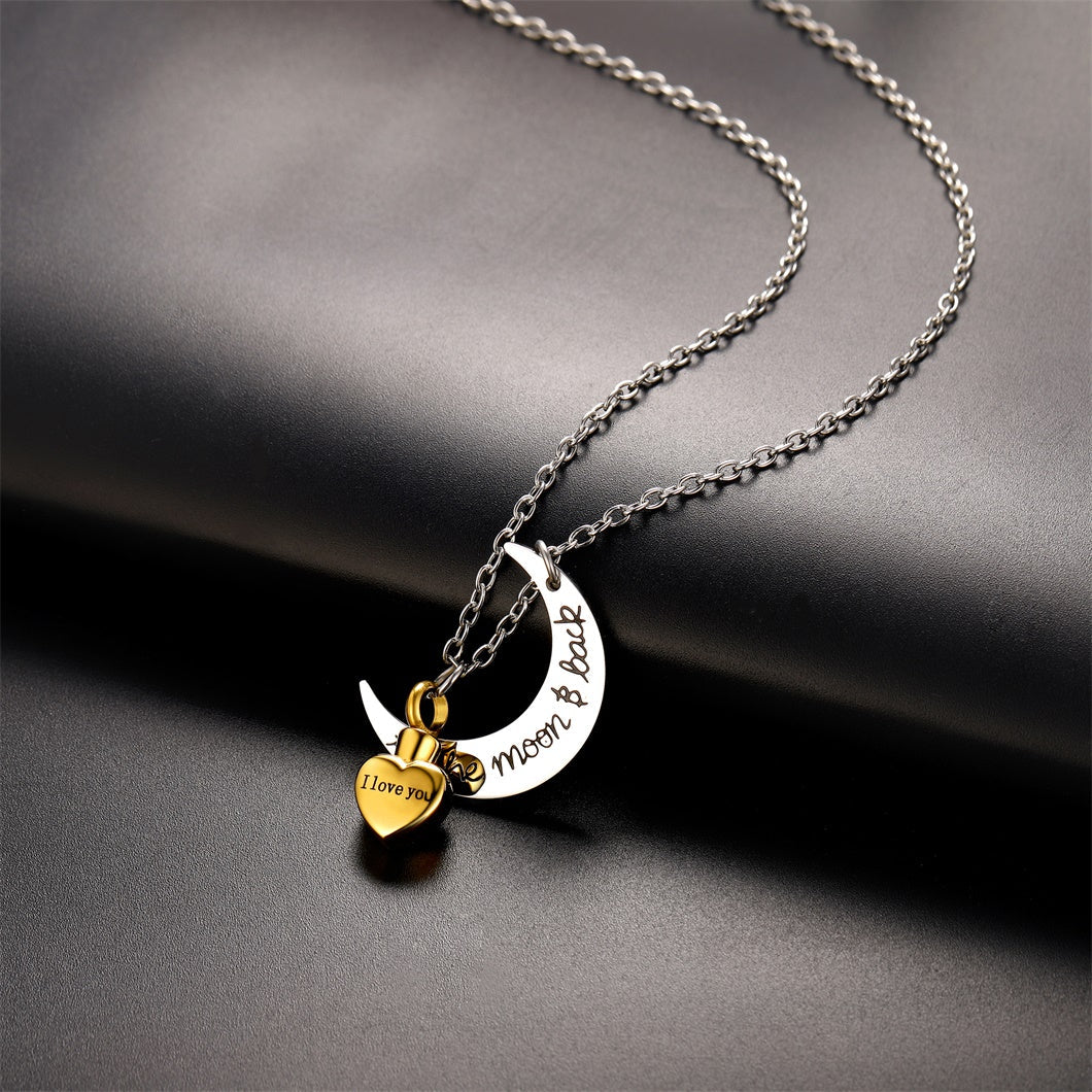 Custom Moon Heart Urn Necklace Cremation Pendant for Ashes