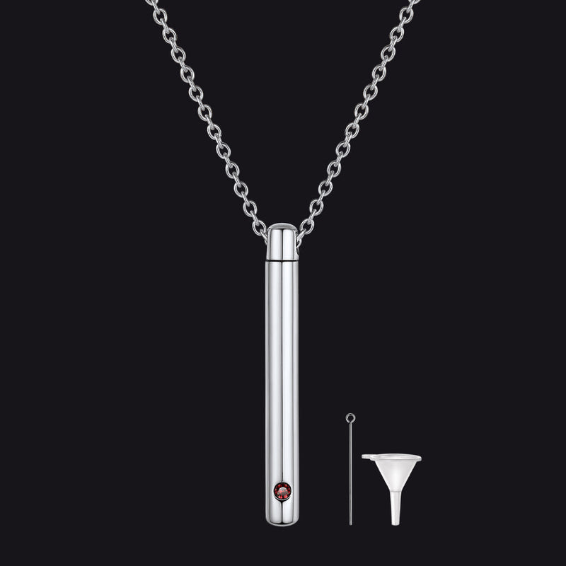 Personalized Bar Urn Necklace for Ashes With Birthstone Keepsake Memorial Jewelry