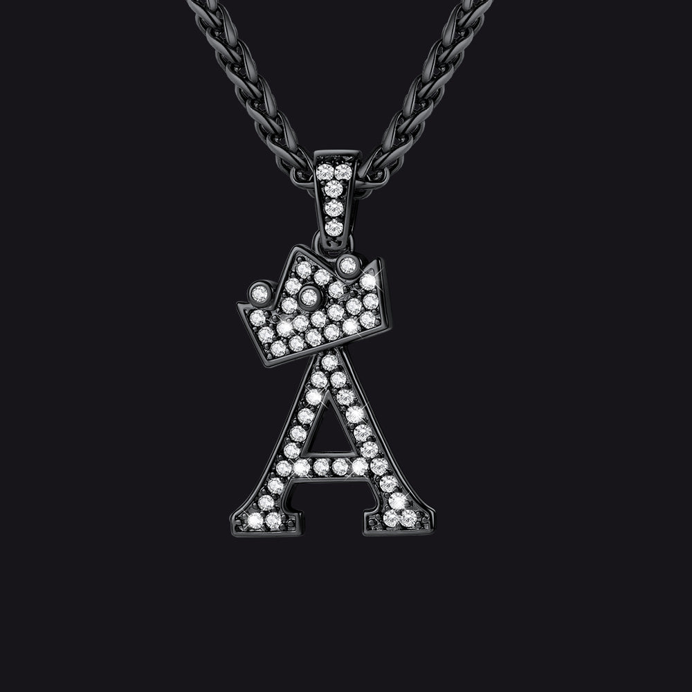 Sparkly Bling Crown Diamond Initial Letther Necklace for