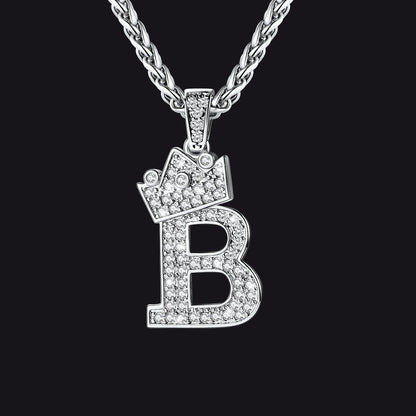 Sparkly Bling Crown Diamond Initial Letther Necklace for
