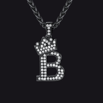 Sparkly Bling Crown Diamond Initial Letther Necklace for