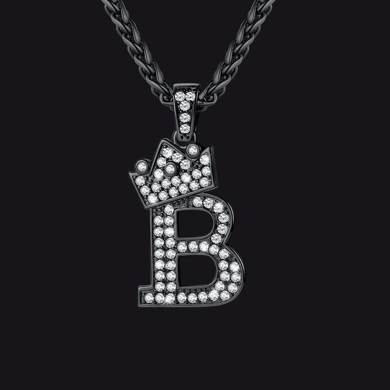 Sparkly Bling Crown Diamond Initial Letther Necklace for