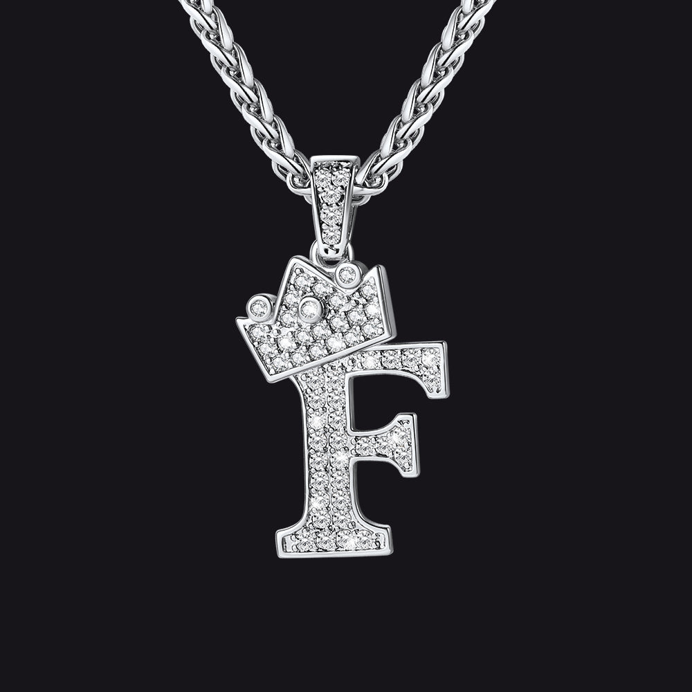 Sparkly Bling Crown Diamond Initial Letther Necklace for
