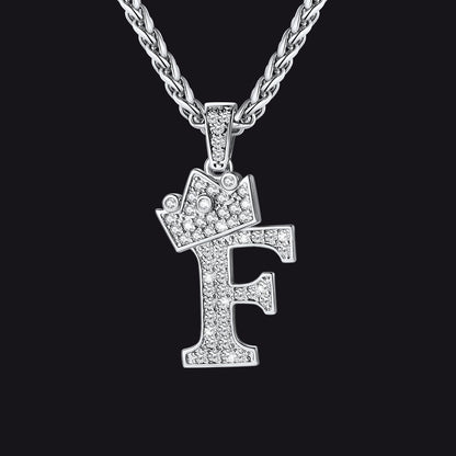 Sparkly Bling Crown Diamond Initial Letther Necklace for