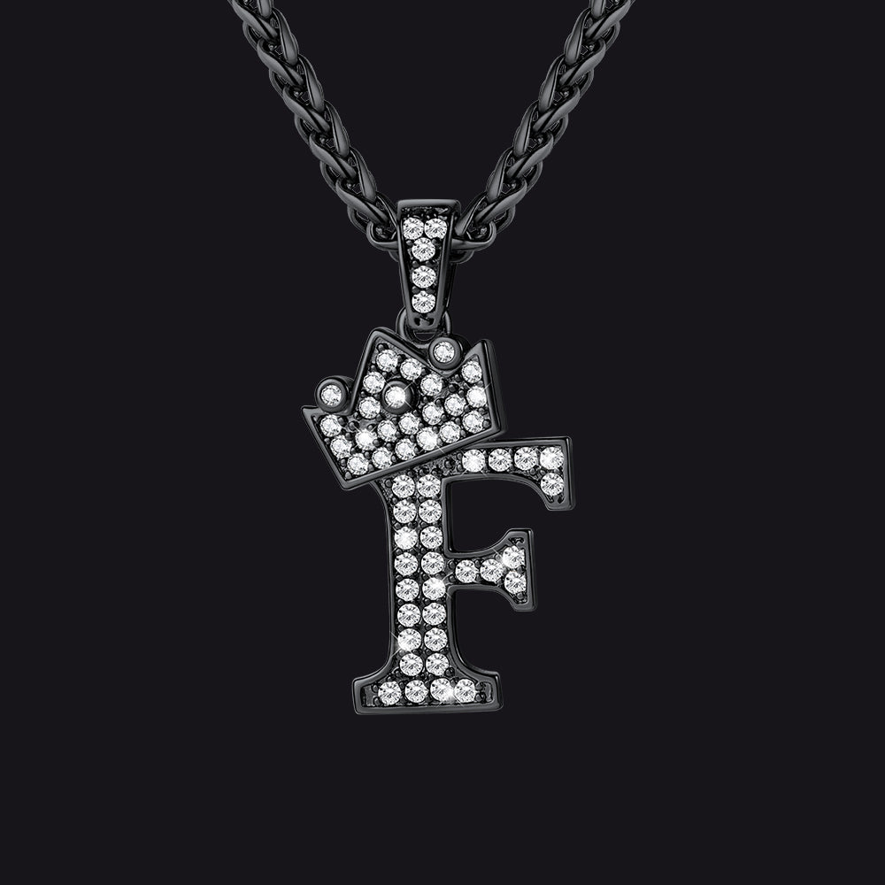Sparkly Bling Crown Diamond Initial Letther Necklace for