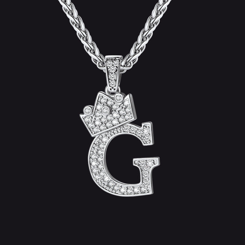 Sparkly Bling Crown Diamond Initial Letther Necklace for