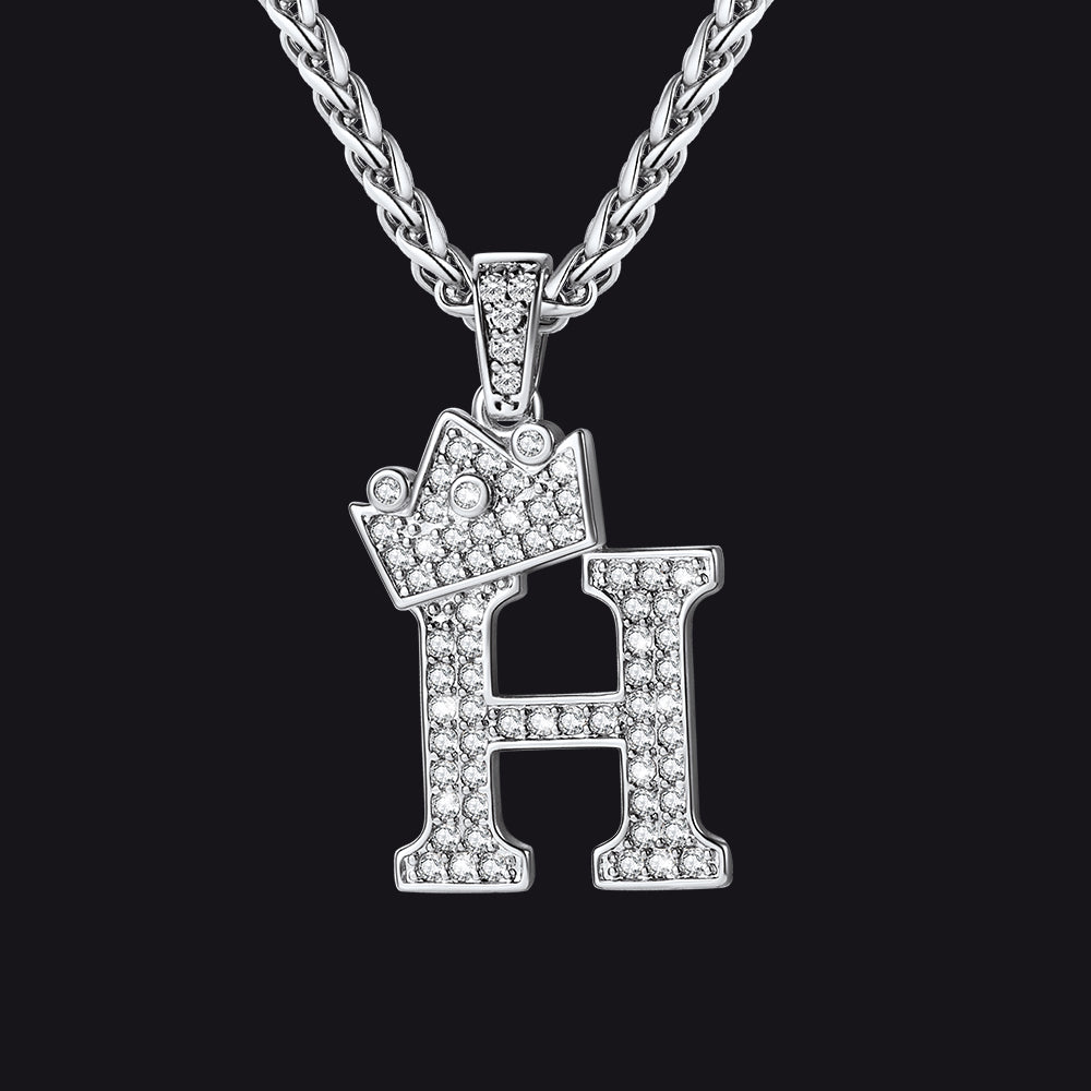 Sparkly Bling Crown Diamond Initial Letther Necklace for