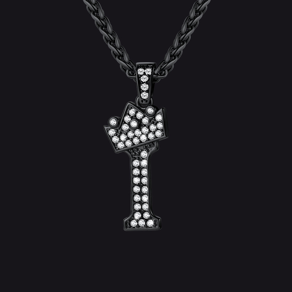 Sparkly Bling Crown Diamond Initial Letther Necklace for