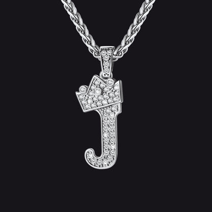 Sparkly Bling Crown Diamond Initial Letther Necklace for