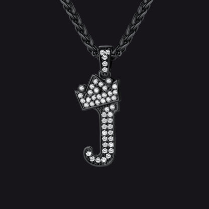 Sparkly Bling Crown Diamond Initial Letther Necklace for