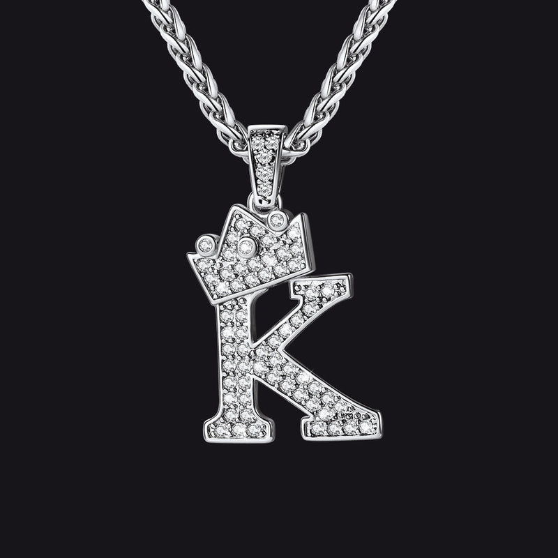 Sparkly Bling Crown Diamond Initial Letther Necklace for