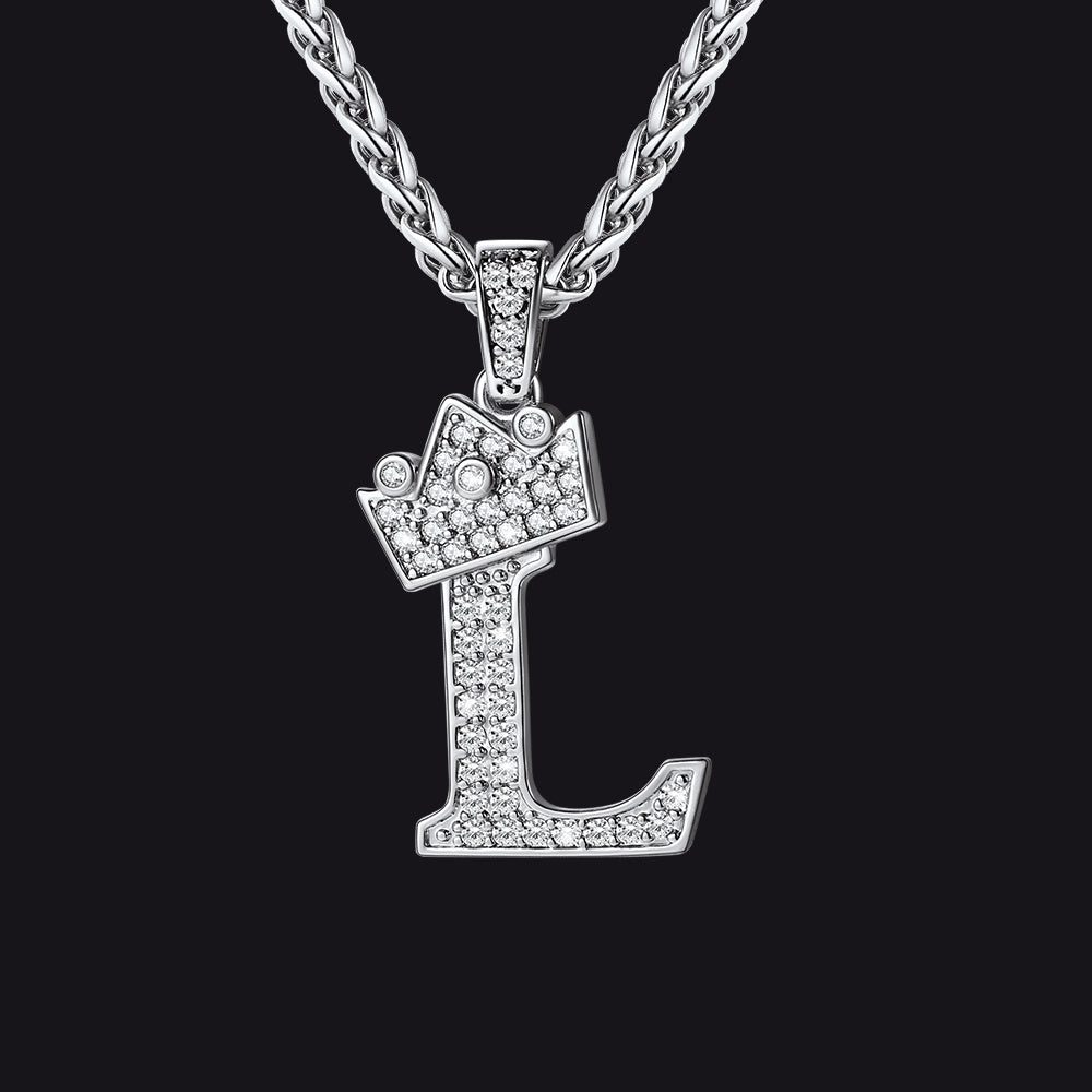 Sparkly Bling Crown Diamond Initial Letther Necklace for