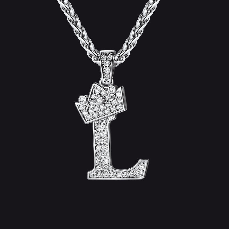 Sparkly Bling Crown Diamond Initial Letther Necklace for