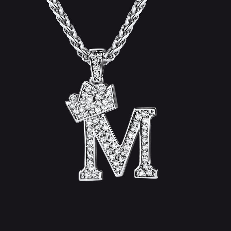 Sparkly Bling Crown Diamond Initial Letther Necklace for