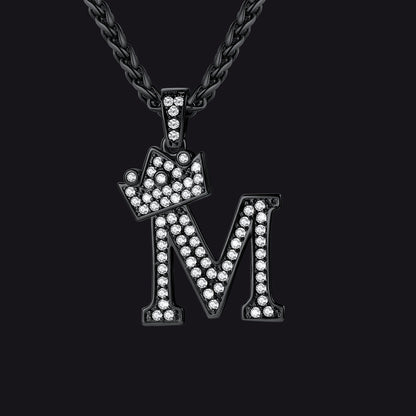 Sparkly Bling Crown Diamond Initial Letther Necklace for