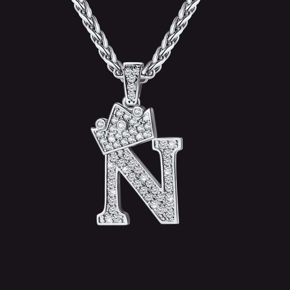 Sparkly Bling Crown Diamond Initial Letther Necklace for