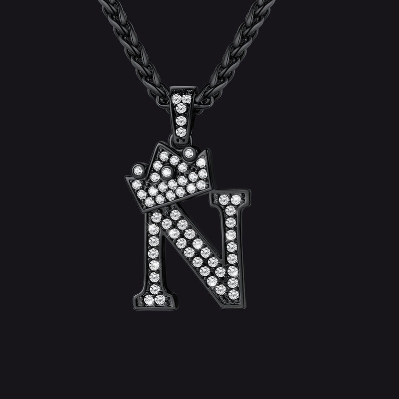 Sparkly Bling Crown Diamond Initial Letther Necklace for