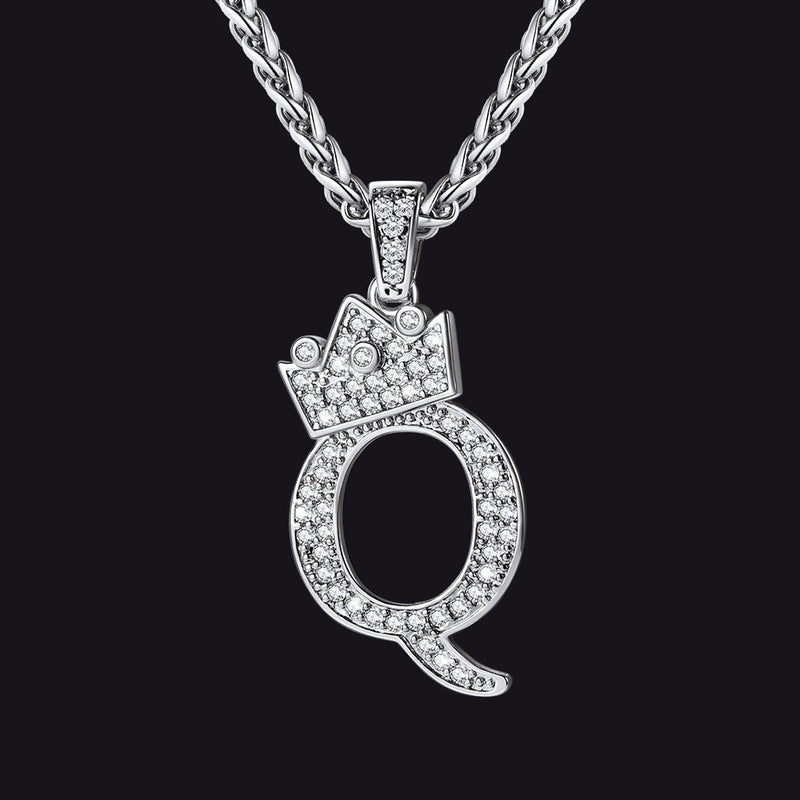 Sparkly Bling Crown Diamond Initial Letther Necklace for