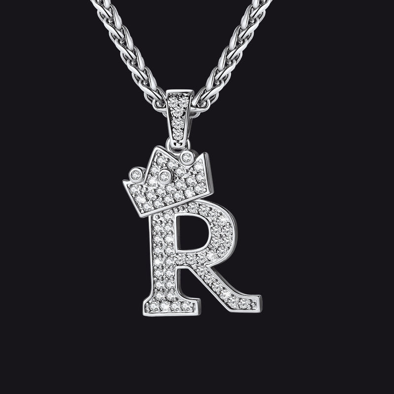 Sparkly Bling Crown Diamond Initial Letther Necklace for