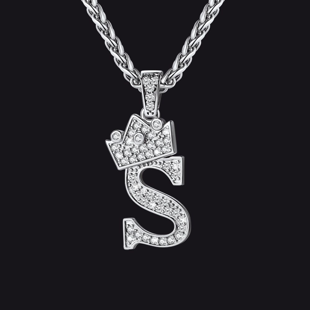 Sparkly Bling Crown Diamond Initial Letther Necklace for