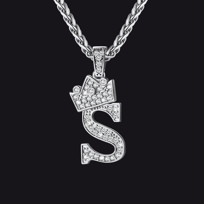 Sparkly Bling Crown Diamond Initial Letther Necklace for