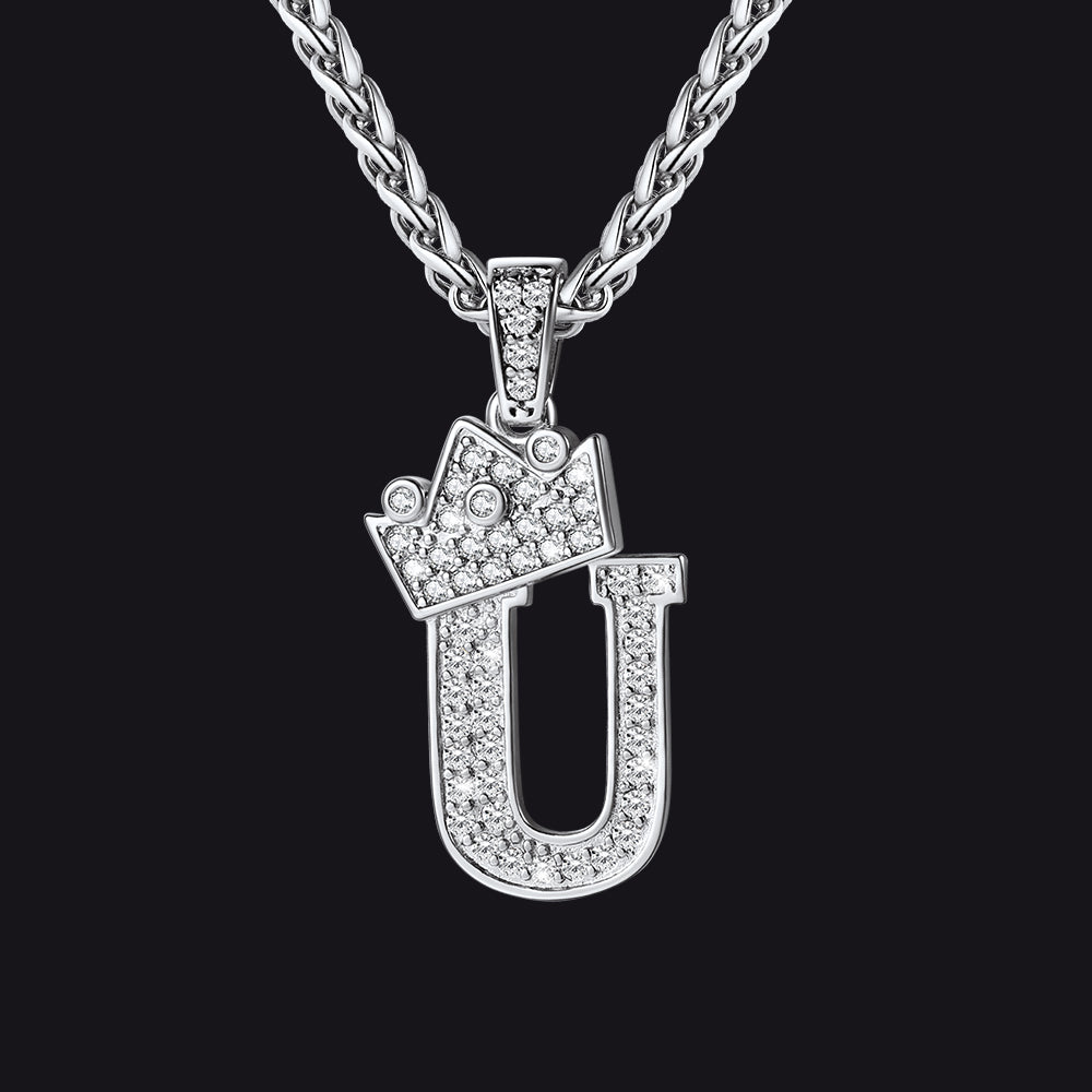 Sparkly Bling Crown Diamond Initial Letther Necklace for