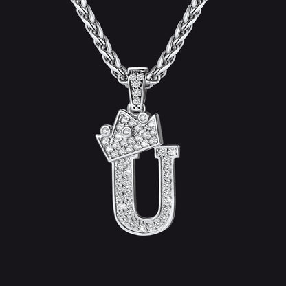 Sparkly Bling Crown Diamond Initial Letther Necklace for