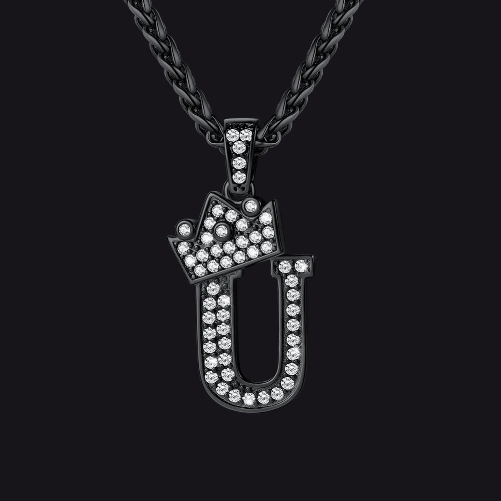 Sparkly Bling Crown Diamond Initial Letther Necklace for