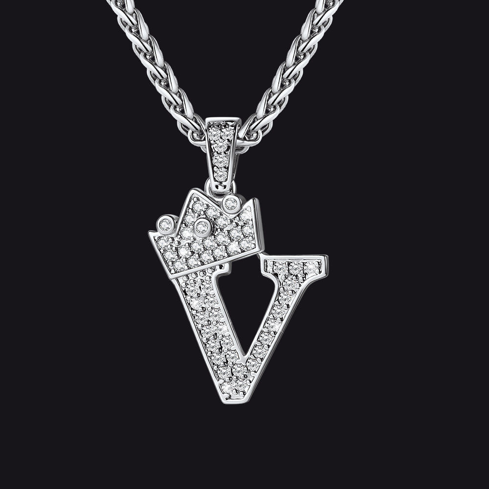 Sparkly Bling Crown Diamond Initial Letther Necklace for