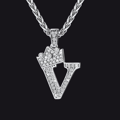 Sparkly Bling Crown Diamond Initial Letther Necklace for