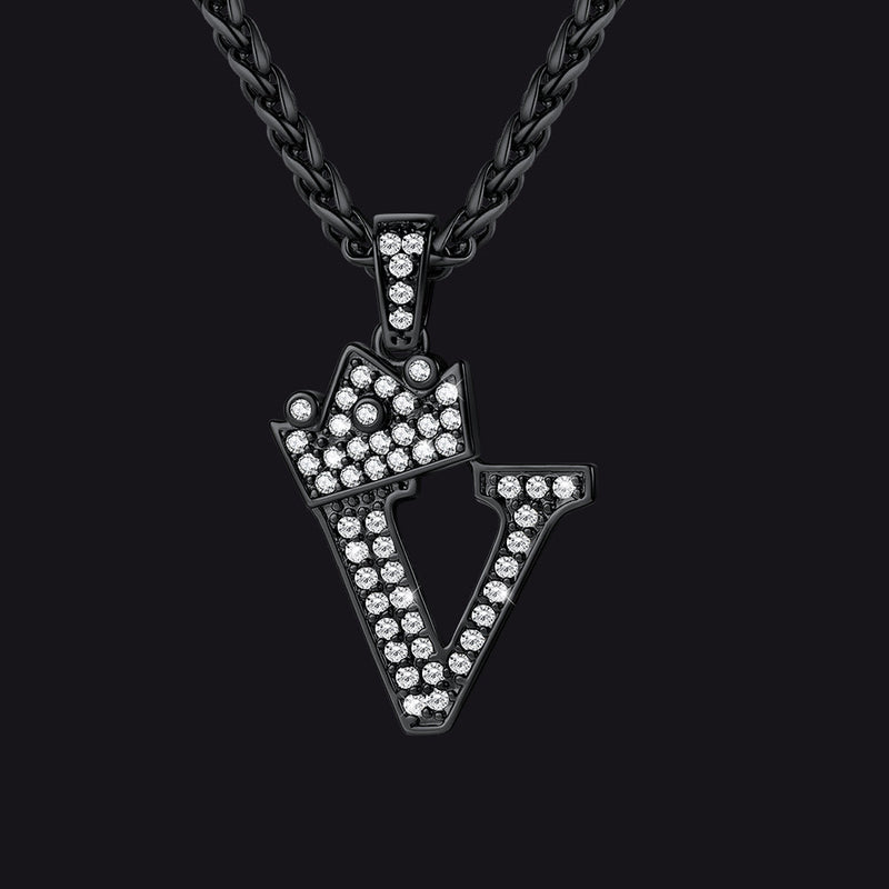 Sparkly Bling Crown Diamond Initial Letther Necklace for