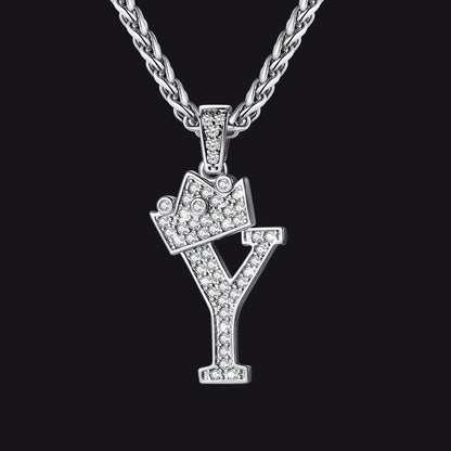 Sparkly Bling Crown Diamond Initial Letther Necklace for