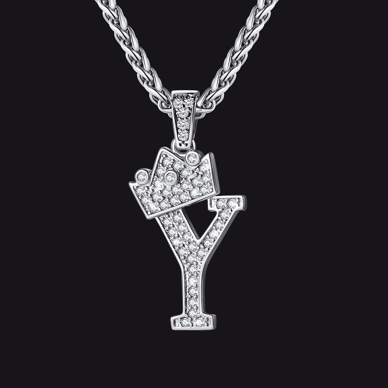 Sparkly Bling Crown Diamond Initial Letther Necklace for