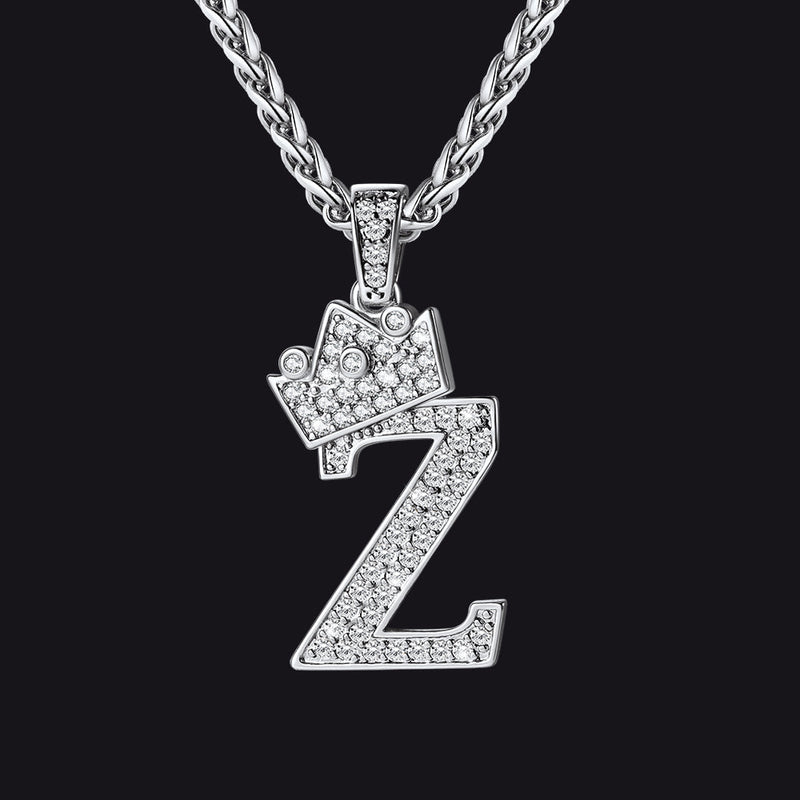 Sparkly Bling Crown Diamond Initial Letther Necklace for
