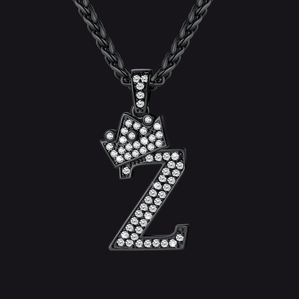 Sparkly Bling Crown Diamond Initial Letther Necklace for