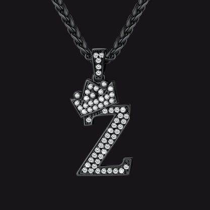 Sparkly Bling Crown Diamond Initial Letther Necklace for