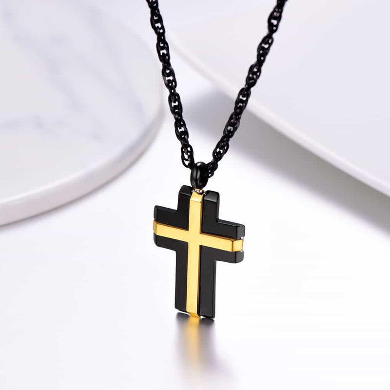 Stainless Steel Two Tone Cross Pendant Necklace for