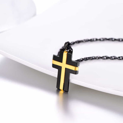 Stainless Steel Two Tone Cross Pendant Necklace for