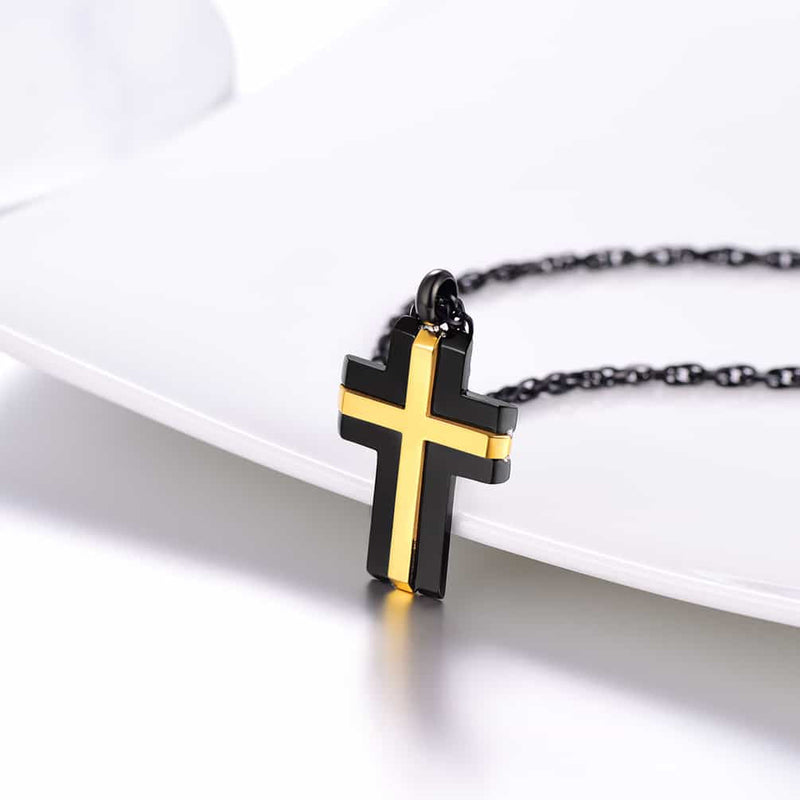 Stainless Steel Two Tone Cross Pendant Necklace for