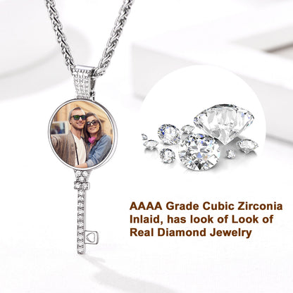 Personalised Photo Key Necklace With Cubic Zirconia for