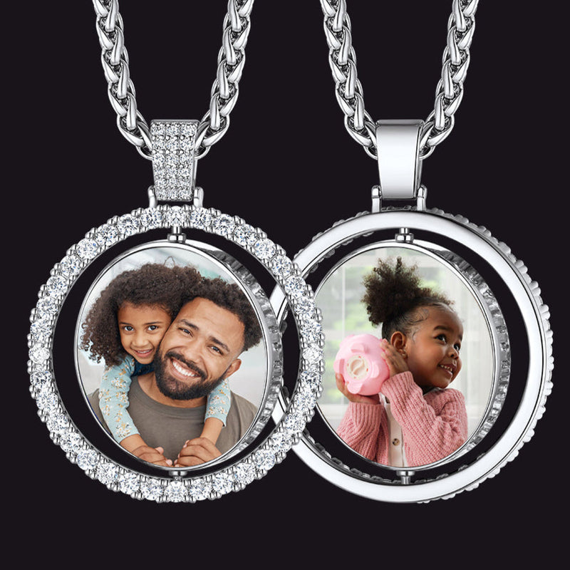 Personalized Memorial Double-side Picture Circle Chain Necklace for