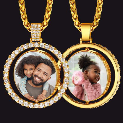Personalized Memorial Double-side Picture Circle Chain Necklace for